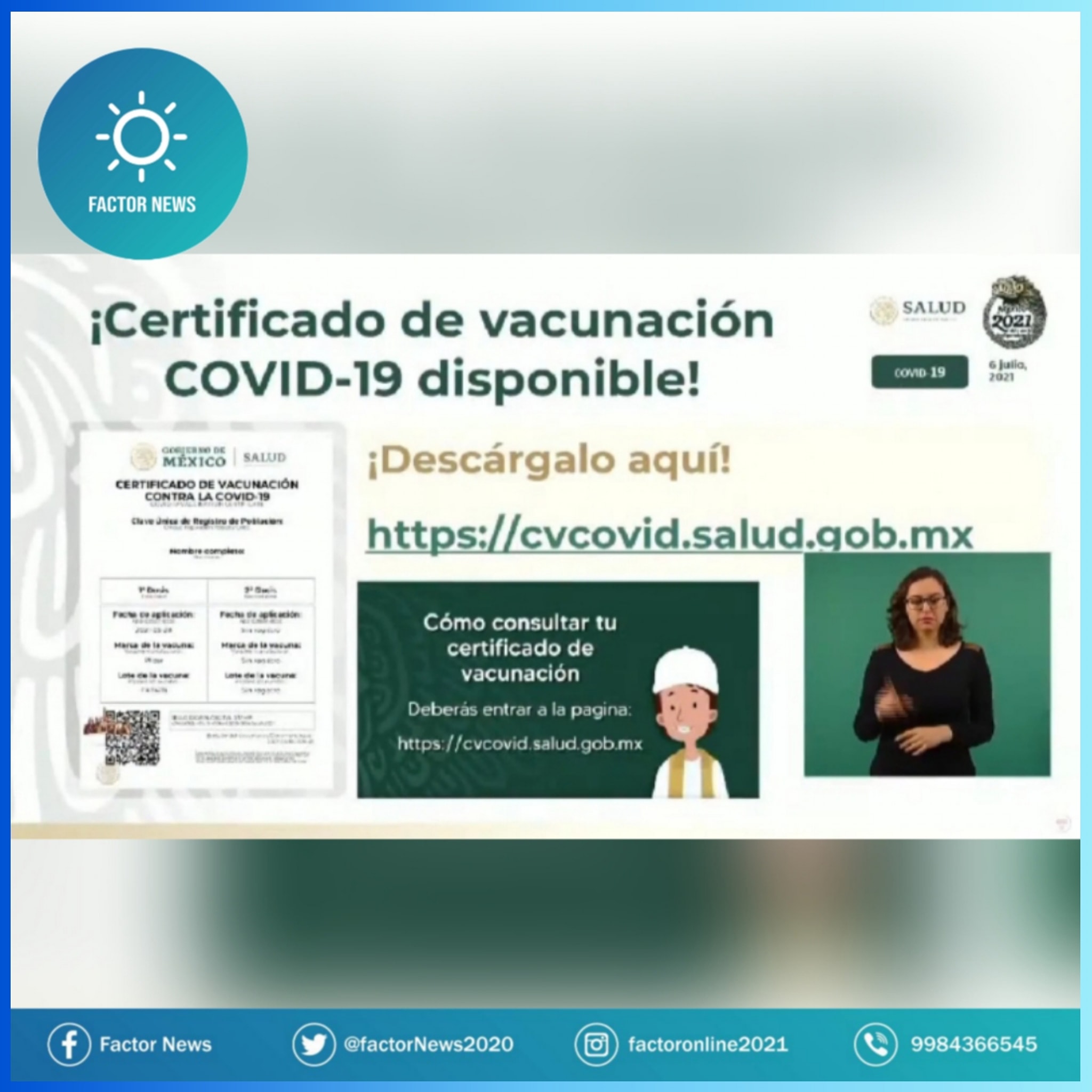 ¿Ya te vacunaste? Aquí puedes descargar tu certificado de vacunación COVID19 que ya se encuentra disponible.