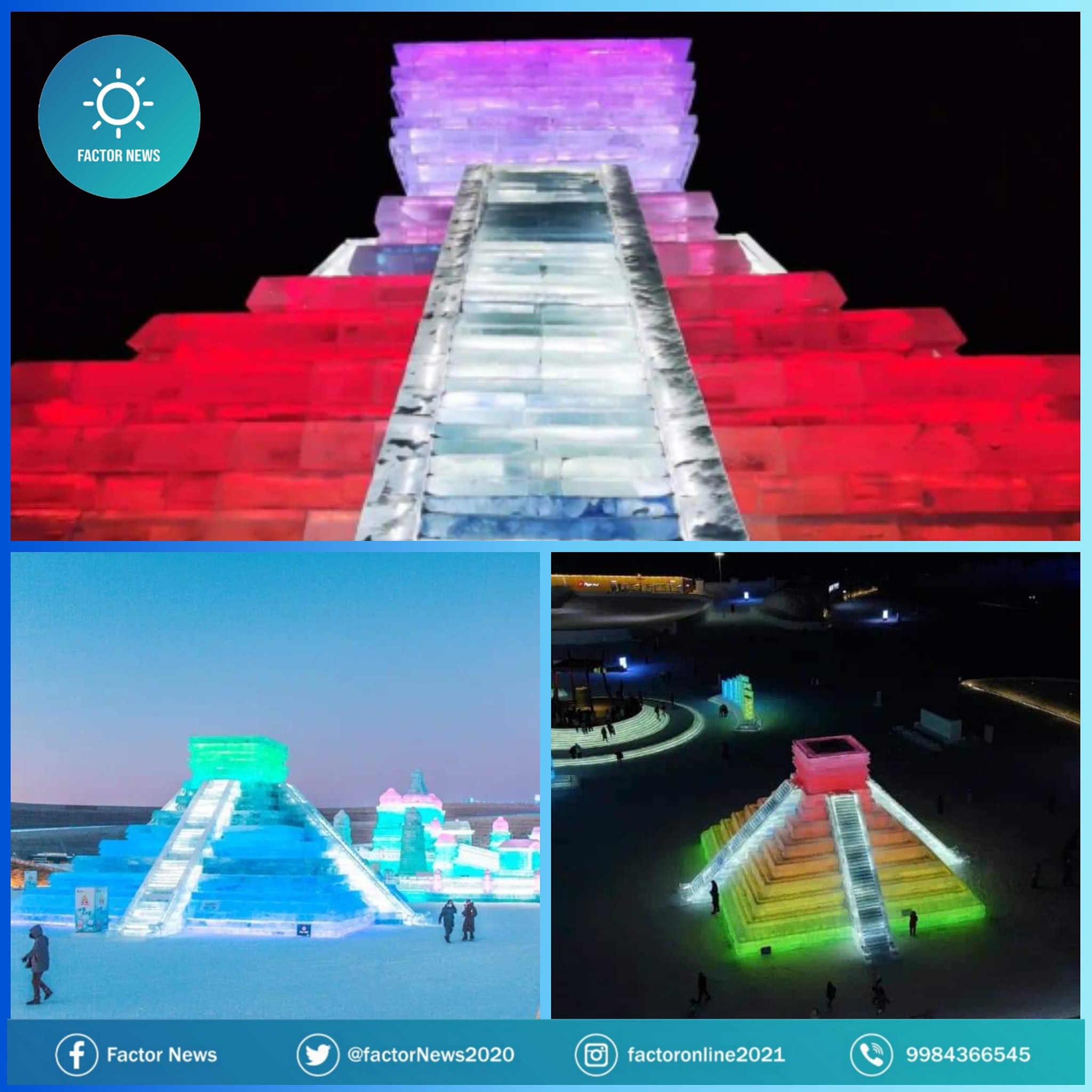 En el marco del Festival Internacional de Nieve y Hielo de Harbin, China, se instaló una réplica de la pirámide de Kukulcán.