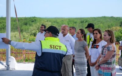 Claudia Sheinbaum supervisa avances del puente Nichupté en Cancún